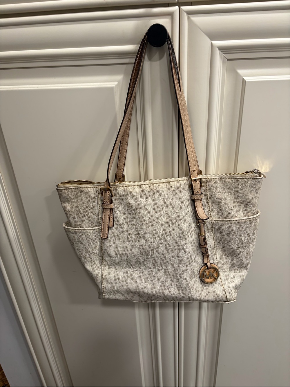 Michael Kors Beige Logo Tote with Gold Charm